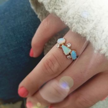 Aquamarine Jewelers - After: Beautiful rose gold ring with my opals and diamond! - Jewelry Near Me - Carmichael, California Aquamarine Jewelers - After: Beautiful rose gold ring with my opals and diamond! - Jewelry Near Me - Carmichael, California