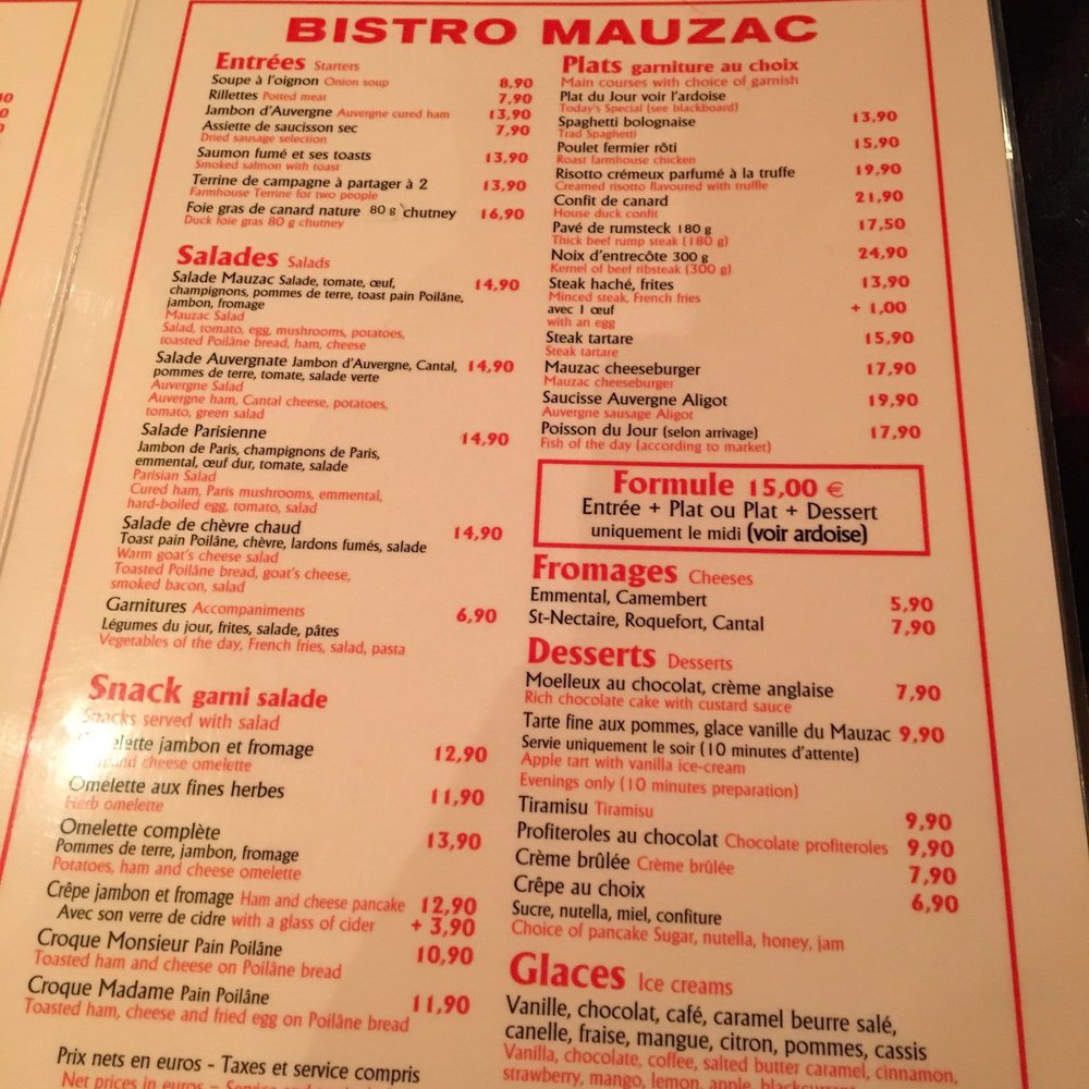 Le Mauzac - Menu as if January 2016 - French Near Me - Paris, 75 Le Mauzac - Menu as if January 2016 - French Near Me - Paris, 75