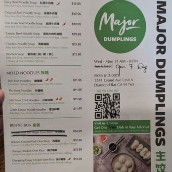 Major Dumplings - Menu front - Asian Fusion Near Me - Diamond Bar, California Major Dumplings - Menu front - Asian Fusion Near Me - Diamond Bar, California