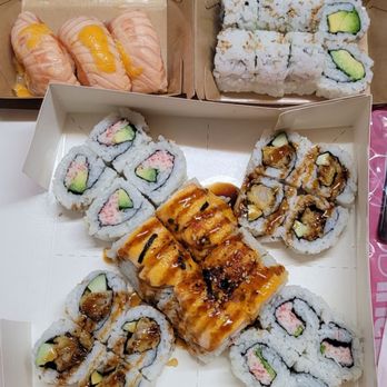 Sushi Go Go - Seared Salmon Nigiri, Avocado Roll, and KK Combo - Sushi Bars Near Me - San Francisco, California Sushi Go Go - Seared Salmon Nigiri, Avocado Roll, and KK Combo - Sushi Bars Near Me - San Francisco, California