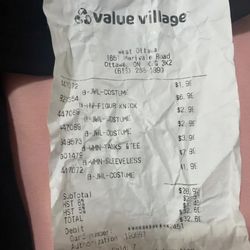 Value Village - All the seven items on this receipt with the price.