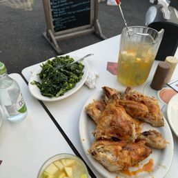 Chicken, brocclie rabe and white sangria. Chicken, brocclie rabe and white sangria.