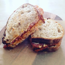Linen & Latte - Fancy bacon and cheese toastie with red pesto #lunch #sandwich
