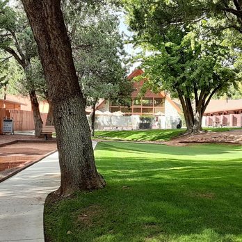 Kohl's Ranch Lodge - Looking back at the back of the resort pool area saloon and rooms - Hotels Near Me - Payson, Arizona