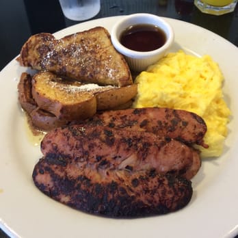 Cafe M - My combo breakfast with scrambled eggs (with Jack), French toast and chicken apple sausage... DELISH!! - Breakfast & Brunch Near Me - Berkeley, California