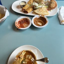 Poco Loco sampler and the tortilla soup. Poco Loco sampler and the tortilla soup.