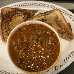 Cheese and bacon sandwich with side of chili