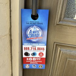 Always Ready Plumbing and Drain - New door hangers