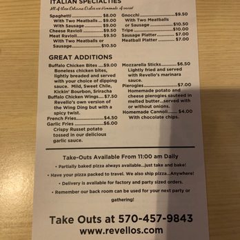 Revello's Pizza - Rear Menu - Pizza Near Me - Old Forge, Pennsylvania Revello's Pizza - Rear Menu - Pizza Near Me - Old Forge, Pennsylvania