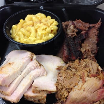 Mission BBQ - three meat sampler with side of mac and cheese - Barbeque Near Me - Columbia, Maryland Mission BBQ - three meat sampler with side of mac and cheese - Barbeque Near Me - Columbia, Maryland