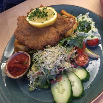 Max Pett - Schnitzel w/ Fries  and a small salad aside. Worth to try but a bit expensive. - Vegan Near Me - Munich, BY