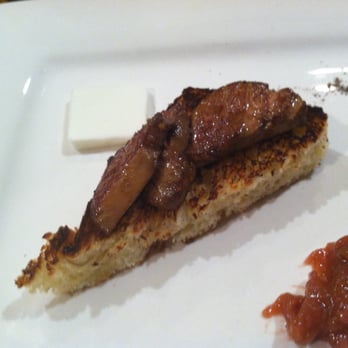 Marche - Seared Foie Gras with Rhubarb Jam, Goat Butter and Brioche - French Near Me - Eugene, Oregon Marche - Seared Foie Gras with Rhubarb Jam, Goat Butter and Brioche - French Near Me - Eugene, Oregon
