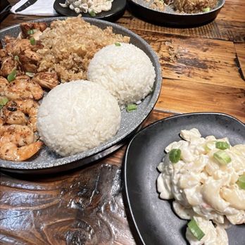 Volcano Grille - steak protein plate with 2 scoops of rice and then mac salad. chicken and shrimp plate with two scoops of rice and mac salad - Seafood Near Me - Las Vegas, Nevada
