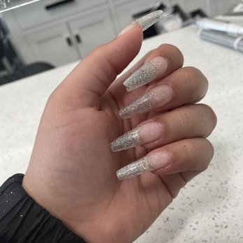 JoJo Nails - silver and white glitter gel x nails - Nail Salons Near Me - Chino, California