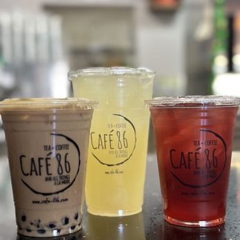 Cafe 86 - Cookie Butter Iced Latte, Calamansi Juice Iced Tea, Hibiscus Iced Tea (free with Yelp check in) IG: @ammysalamii - Cafes Near Me - Northridge, California