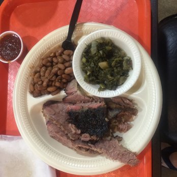 Up in Smoke BBQ - Texas Brisket, beans n greens, yum! - Barbeque Near Me - Hillsboro, Texas
