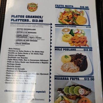 Taco Rico - a menu for a mexican restaurant - Mexican Near Me - Hyattsville, Maryland