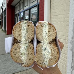 Bagel with dill scallion cream cheese Bagel with dill scallion cream cheese