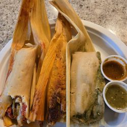 Tamales y Tacos Mi Chula - Queso habanero, Queso jalapeno and pork green verde.