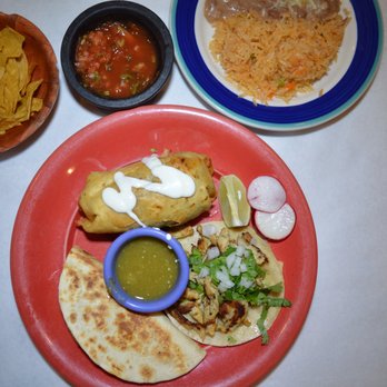 L Encanto D Lola - Quesadilla, chicken taco and   salsa verde, fried beans, yellow rice, chips and salsa. - Mexican Near Me - New York, New York