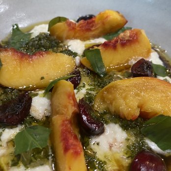 Josefina - Burrata, with peach, cherry and salsa verde a couple slices of really good toast. Amazing - Italian Near Me - Wayzata, Minnesota