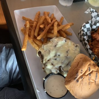 Sharky's Cafe - French onion burger - American Near Me - Latrobe, Pennsylvania