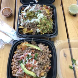 3 Queens Carnitas - Carnitas nachos, carnitas rice bowl