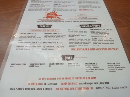 Menu photo 1 Warrens Craft Burger Ogden, UT