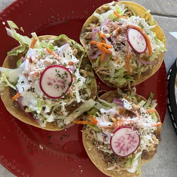 Sazzon Baja Mex Culinary - Chicken tostados. I removed the radish to eat them. - Seafood Near Me - Alpine, Texas Sazzon Baja Mex Culinary - Chicken tostados. I removed the radish to eat them. - Seafood Near Me - Alpine, Texas