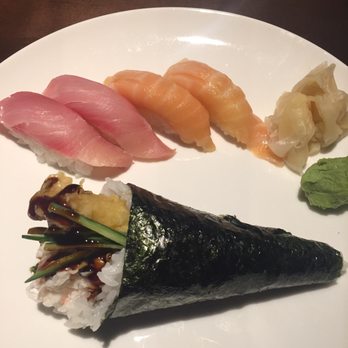 Benihana - Lombard - $4 for 2 nigri at happy hour 5-7pm, pictured is hamachi (yellowtail) and sake (salmon) with a shrimp tempura hand roll. - Sushi Bars Near Me - Lombard, Illinois Benihana - Lombard - $4 for 2 nigri at happy hour 5-7pm, pictured is hamachi (yellowtail) and sake (salmon) with a shrimp tempura hand roll. - Sushi Bars Near Me - Lombard, Illinois