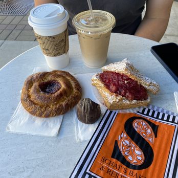 Schat’s Bakery and Restaurant - Iced Latte, Hot Coffee, Raspberry Danish, Cherry Turnover, Chocolate Peanut Butter Fudge Ball - Bakeries Near Me - Minden, Nevada