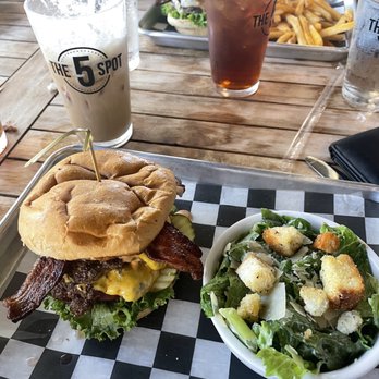The 5 Spot - 5 Spot classic Burger, Side Caesar Salad, PB Iced Coffee - American Near Me - Savannah, Georgia The 5 Spot - 5 Spot classic Burger, Side Caesar Salad, PB Iced Coffee - American Near Me - Savannah, Georgia