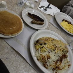 Three Sons Pan Cake House and Family Restaurant - Pancakes, Meatlovers omelet sausage