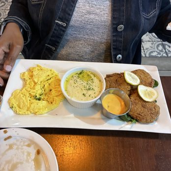The Waffle Lounge - Today's special! eggs,grits and salmon crochets. - Breakfast & Brunch Near Me - Chicago, Illinois The Waffle Lounge - Today's special! eggs,grits and salmon crochets. - Breakfast & Brunch Near Me - Chicago, Illinois