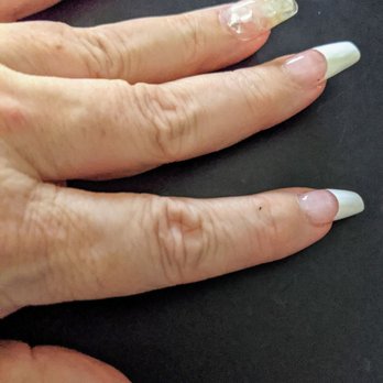 Art Nail & Spa - Coffin shaped, NY French Manicure with a crystalized design on each ring finger. - Nail Salons Near Me - Austin, Texas Art Nail & Spa - Coffin shaped, NY French Manicure with a crystalized design on each ring finger. - Nail Salons Near Me - Austin, Texas