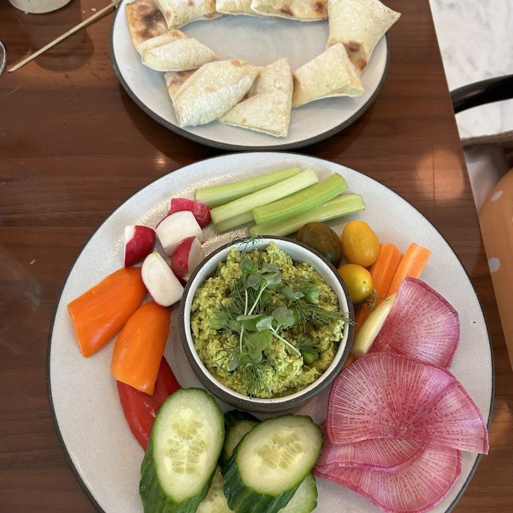 Green Chickpea Hummus, Thai Basil, Fresh Pita or Crudite Green Chickpea Hummus, Thai Basil, Fresh Pita or Crudite