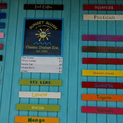 Lowcountry Sunset Slush - Various slushie flavors. These signs are hard to read on the pic, but they have a ton of flavors.