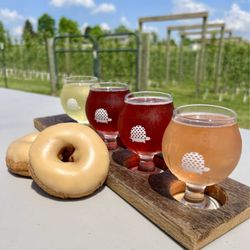 The Orchards at Red Barn - Maple doughnut and a flight of ciders