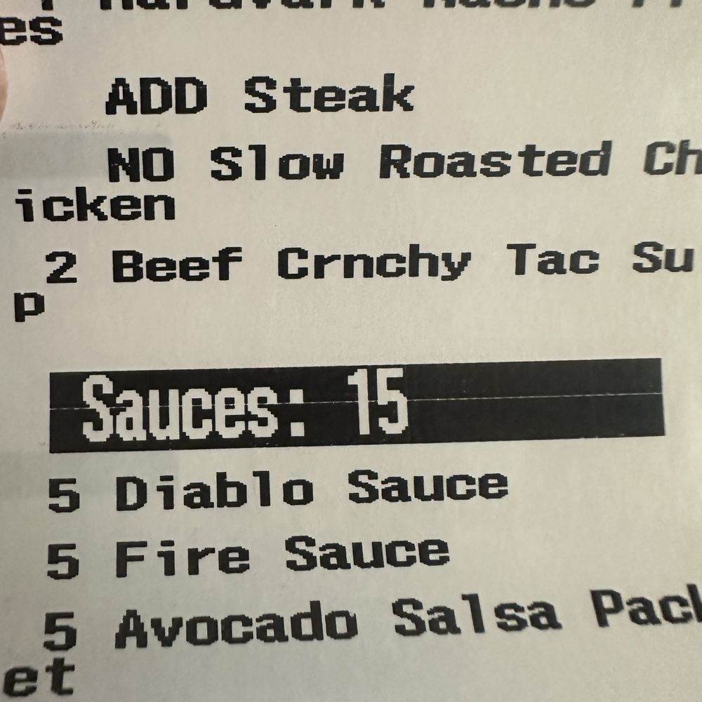 Taco Bell - 0 avocado salsa packs in my order - Fast Food Near Me - Manhattan, Kansas Taco Bell - 0 avocado salsa packs in my order - Fast Food Near Me - Manhattan, Kansas