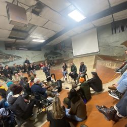 Proof Lab Surf Shop - The audience at the Dipsea Race documentaries screener- talkbacks with Barry Spitz, Alex Varner, Carolyn Latham.