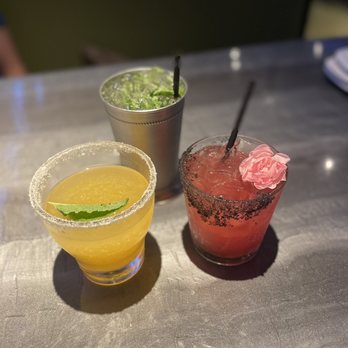 Colton's Social House - Peach Tart, Mint Julep, and Gangster's Paradise cocktails - New American Near Me - Clovis, California