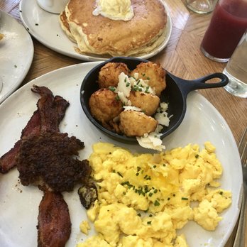 Magnolia Table - Pancake Breakfast with half bacon half sausage - Breakfast & Brunch Near Me - Waco, Texas Magnolia Table - Pancake Breakfast with half bacon half sausage - Breakfast & Brunch Near Me - Waco, Texas