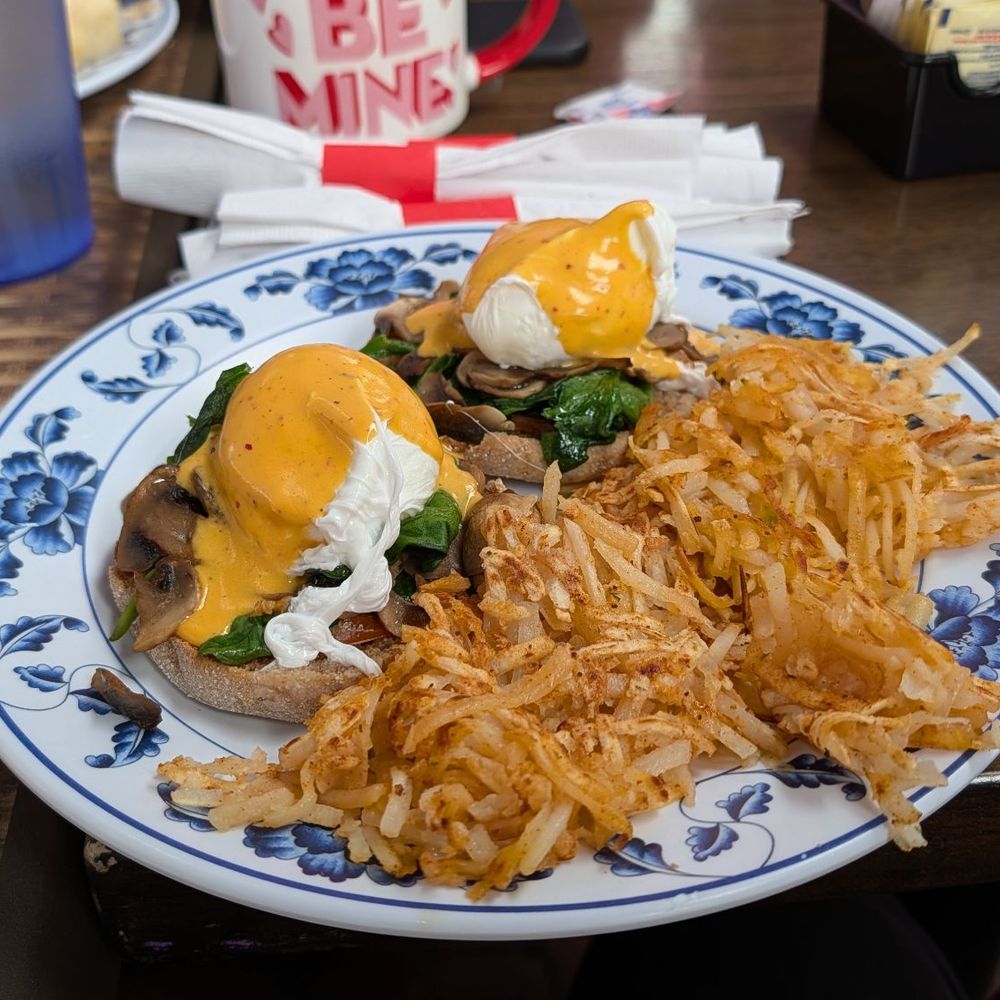 Ocean View Café - Spinach and Mushroom Eggs Benedict - Breakfast & Brunch Near Me - Manhattan Beach, California Ocean View Café - Spinach and Mushroom Eggs Benedict - Breakfast & Brunch Near Me - Manhattan Beach, California