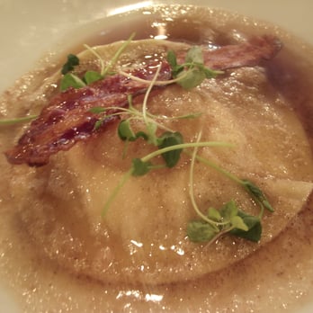 Pig in a Fur Coat - Ravioli/ duck egg/ bacon/ ricotta/ brown butter - New American Near Me - Madison, Wisconsin Pig in a Fur Coat - Ravioli/ duck egg/ bacon/ ricotta/ brown butter - New American Near Me - Madison, Wisconsin
