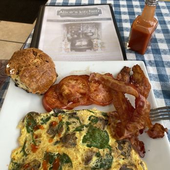 Alice's Kitchen - Mushroom, spinach, feta omelette, bacon, and grilled scone yummy!!! - Breakfast & Brunch Near Me - Sea Bright, New Jersey Alice's Kitchen - Mushroom, spinach, feta omelette, bacon, and grilled scone yummy!!! - Breakfast & Brunch Near Me - Sea Bright, New Jersey
