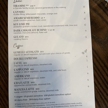 Gemelli Restaurant - Dessert menu - Italian Near Me - Asheville, North Carolina