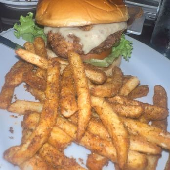 The Ranch House - Chick sandwich (fried) with seasoned fries - Steakhouses Near Me - Yuba City, California
