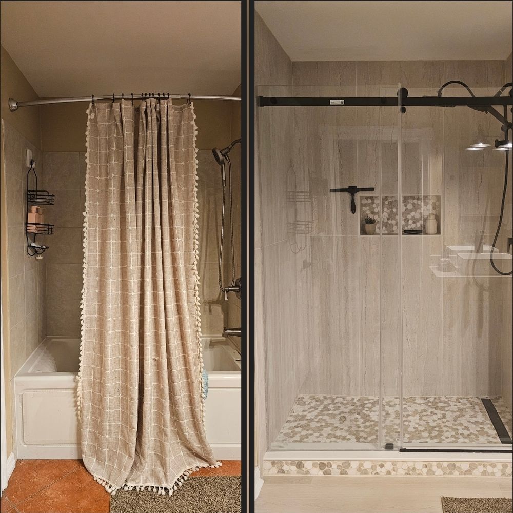 P & R Renovations - Tore out old jacuzzi tub and dated tile and created a classy walk in shower. - Interior Design Near Me - Clearwater, Florida P & R Renovations - Tore out old jacuzzi tub and dated tile and created a classy walk in shower. - Interior Design Near Me - Clearwater, Florida