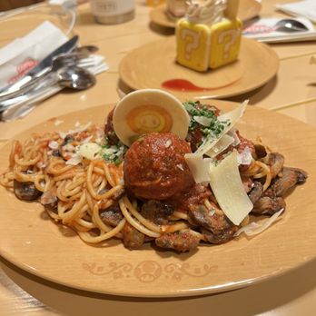 Toadstool Cafe - Fire Flower Spaghetti and Meatballs - Cafes Near Me - Universal City, California Toadstool Cafe - Fire Flower Spaghetti and Meatballs - Cafes Near Me - Universal City, California