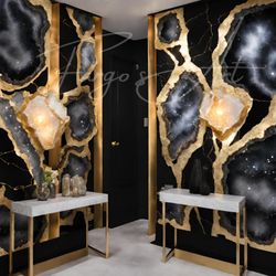 Fargo's Art Faux Painting - Gold with black marble on walls